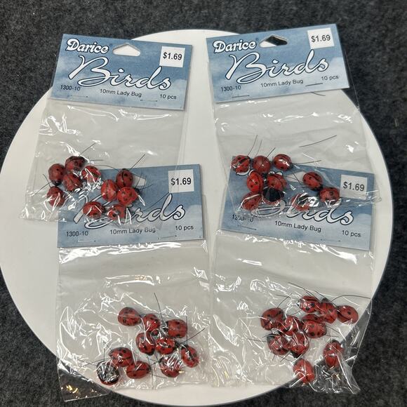 Vintage NOS Darice Birds 10mm Ladybugs Crafting Adorable Charms 4 Packs - Picture 1 of 6